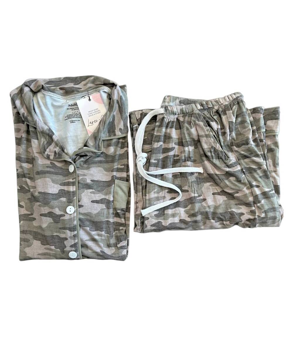 NEW LAREE + CO. women's kace bamboo luxe lounge pants set in camo